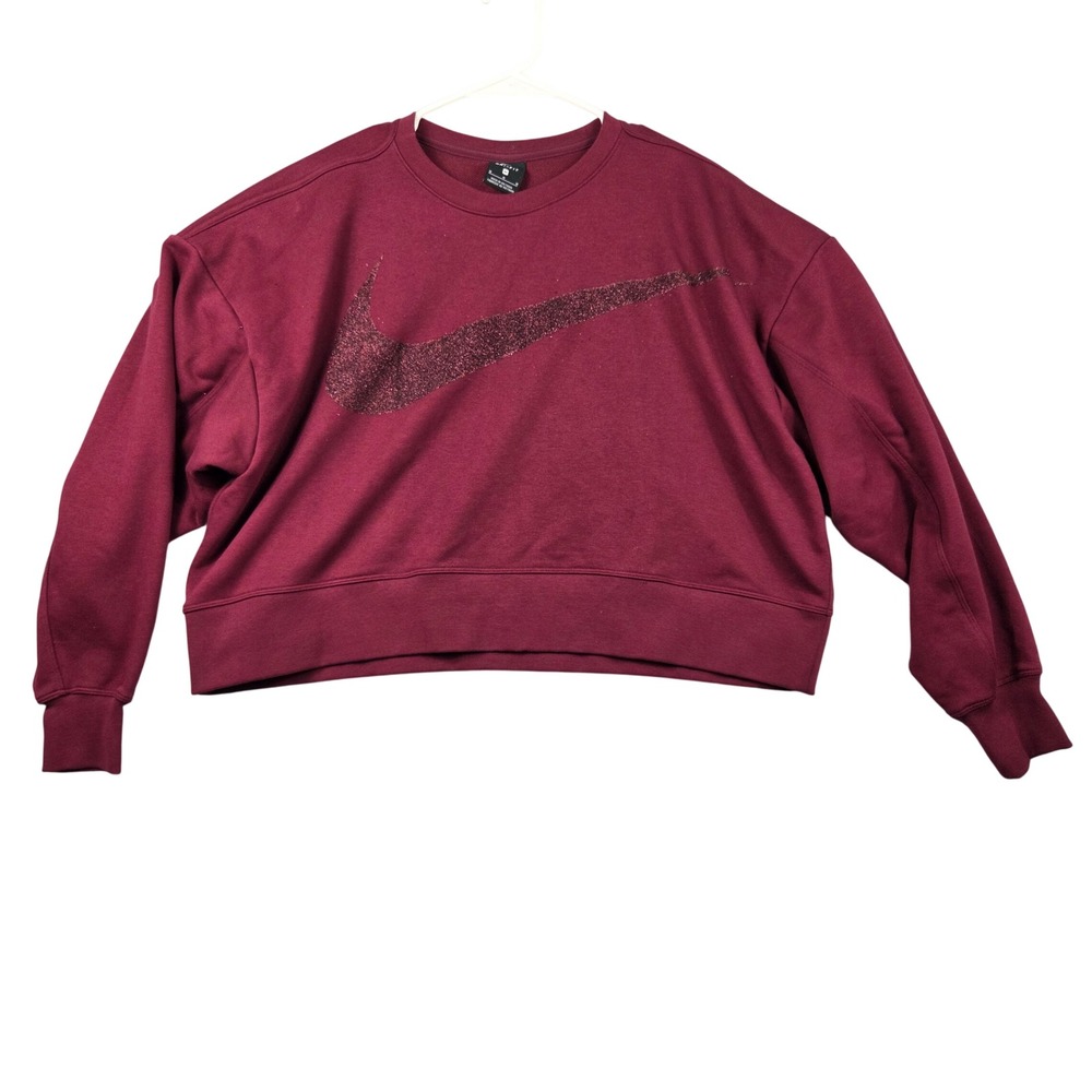 Nike Sweatshirt Womens M Burgundy Excellent Glitter Swoosh Dri-FIT CU9014-638